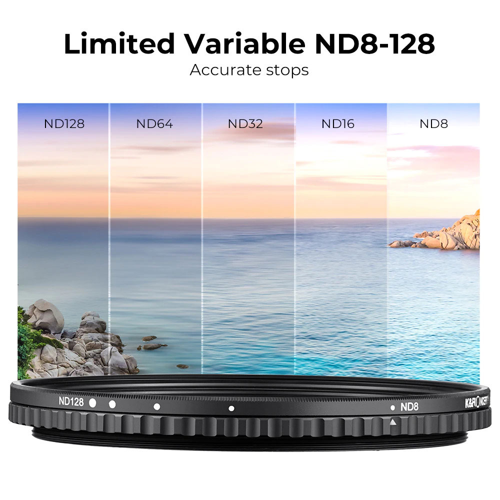 Filter K&F Variable ND Filter ND8-ND128 (3-7 Stop) HD Hydrophobic VND ...